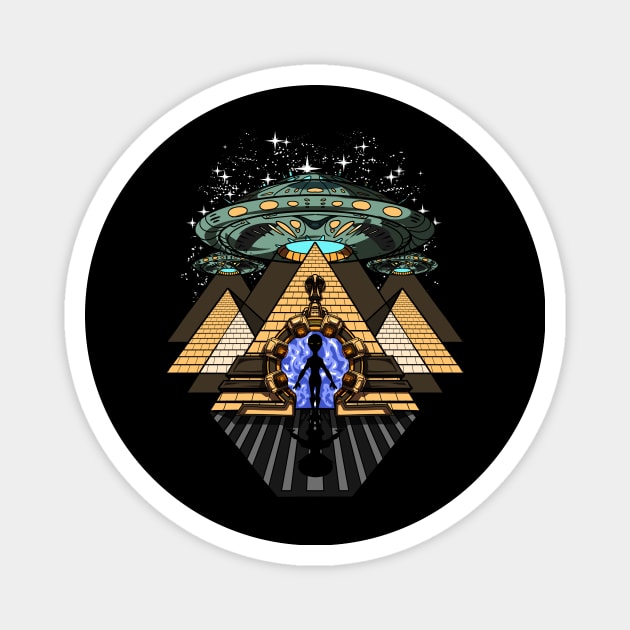 Alien Abduction Egyptian Pyramids Magnet by underheaven